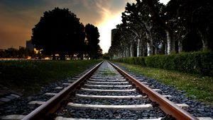 Preview wallpaper railroad, grass, trees