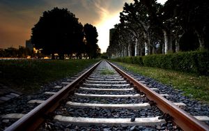 Preview wallpaper railroad, grass, trees