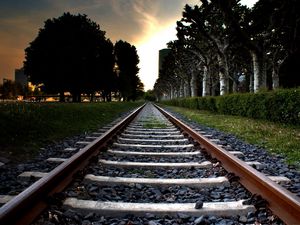 Preview wallpaper railroad, grass, trees