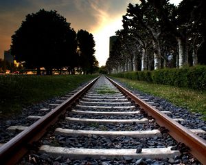 Preview wallpaper railroad, grass, trees