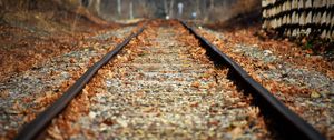 Preview wallpaper railroad, leaves, autumn, blur