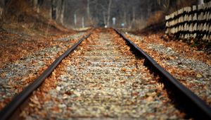 Preview wallpaper railroad, leaves, autumn, blur