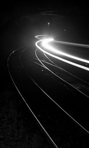 Preview wallpaper railroad, light, long exposure, black and white, black