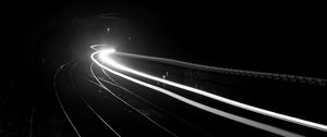Preview wallpaper railroad, light, long exposure, black and white, black