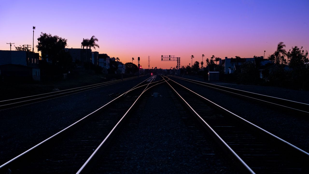 Wallpaper railroad, rails, dawn, dark