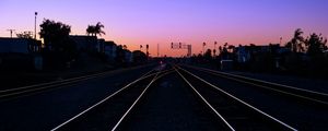 Preview wallpaper railroad, rails, dawn, dark