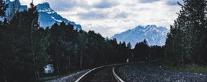 Preview wallpaper railroad, rails, mountains, trees, clouds