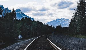 Preview wallpaper railroad, rails, mountains, trees, clouds