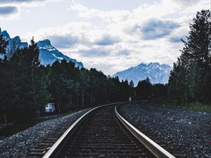 Preview wallpaper railroad, rails, mountains, trees, clouds