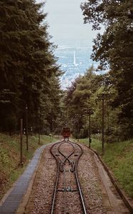 Preview wallpaper railroad, rails, train, trees, nature