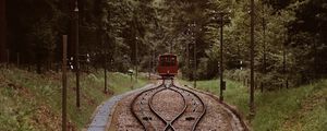 Preview wallpaper railroad, rails, train, trees, nature