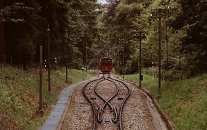 Preview wallpaper railroad, rails, train, trees, nature