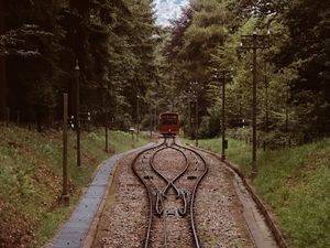 Preview wallpaper railroad, rails, train, trees, nature