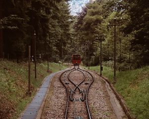 Preview wallpaper railroad, rails, train, trees, nature