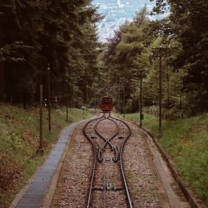 Preview wallpaper railroad, rails, train, trees, nature