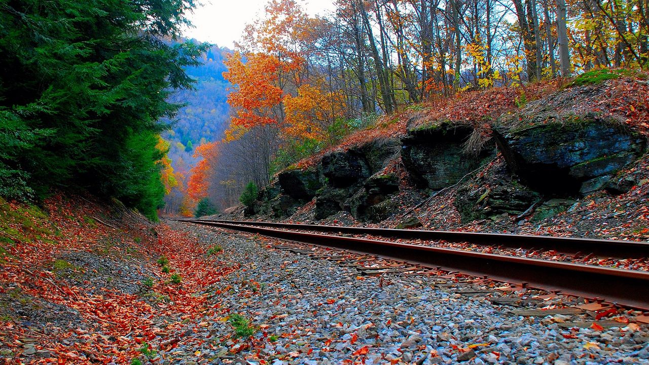 Wallpaper railroad, sky, grass, autumn