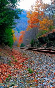 Preview wallpaper railroad, sky, grass, autumn