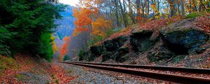 Preview wallpaper railroad, sky, grass, autumn