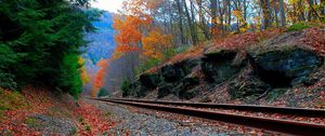Preview wallpaper railroad, sky, grass, autumn