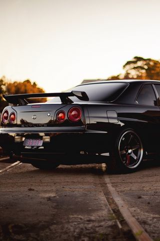 Download wallpaper 320x480 railroad, skyline, r34, nissan, gtr, black ...