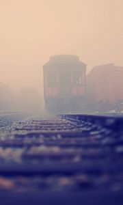 Preview wallpaper railroad train, rails, fog