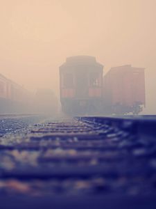 Preview wallpaper railroad train, rails, fog