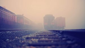 Preview wallpaper railroad train, rails, fog