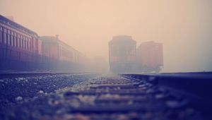 Preview wallpaper railroad train, rails, fog