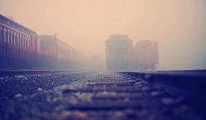 Preview wallpaper railroad train, rails, fog