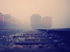 Preview wallpaper railroad train, rails, fog