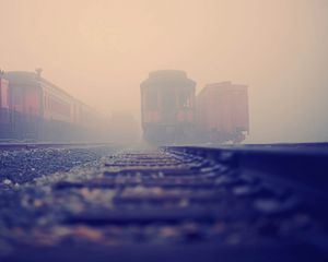 Preview wallpaper railroad train, rails, fog