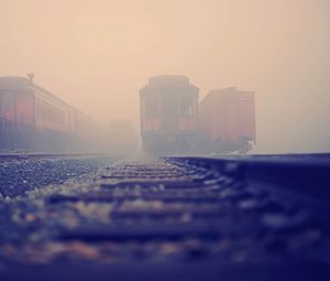 Preview wallpaper railroad train, rails, fog