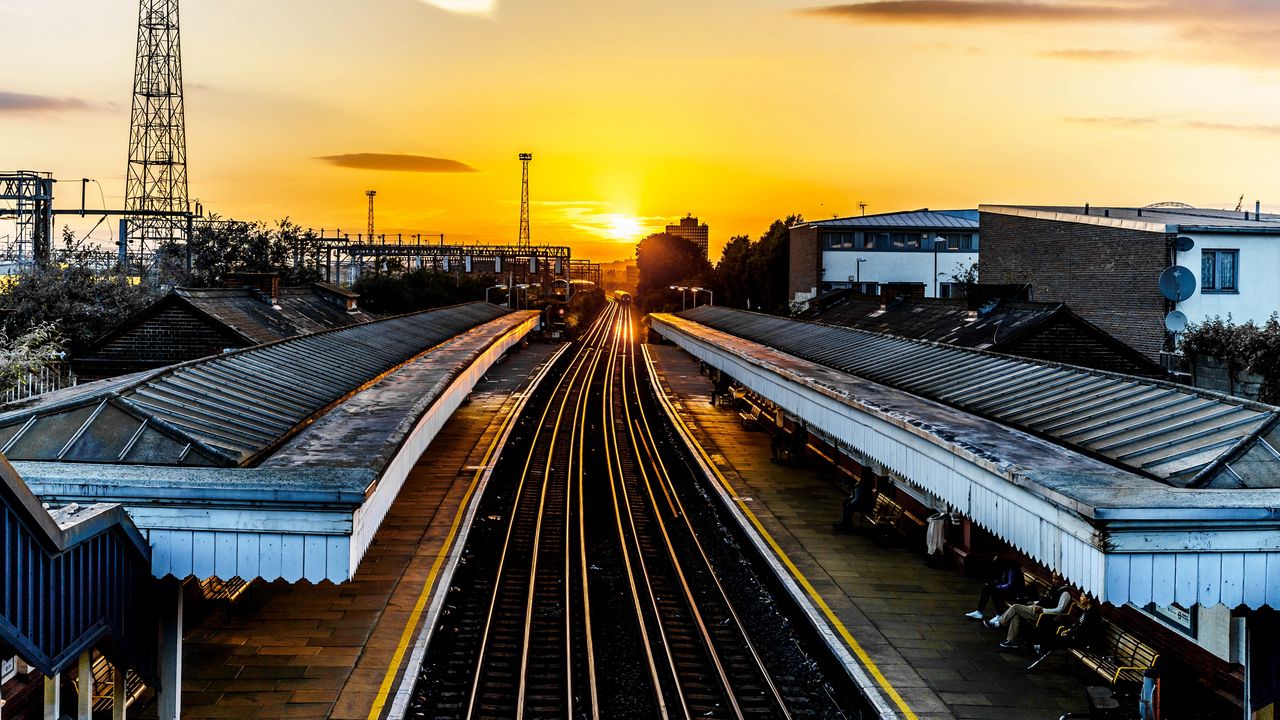 Wallpaper railroad, train, sunset