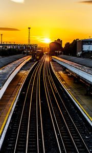 Preview wallpaper railroad, train, sunset