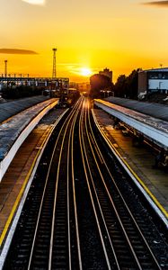 Preview wallpaper railroad, train, sunset