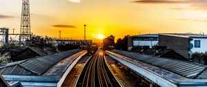 Preview wallpaper railroad, train, sunset