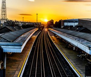 Preview wallpaper railroad, train, sunset