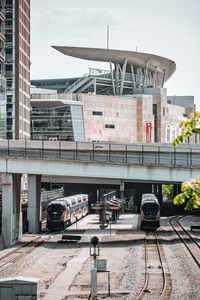 Preview wallpaper railroad, trains, bridge, buildings