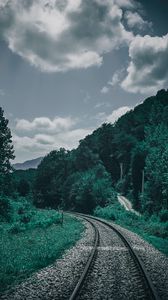 Preview wallpaper railroad, trees, sky, turn