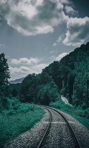 Preview wallpaper railroad, trees, sky, turn