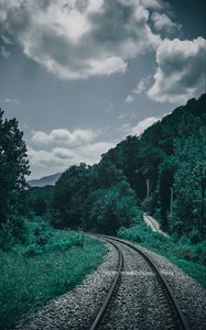 Preview wallpaper railroad, trees, sky, turn