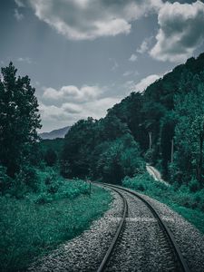 Preview wallpaper railroad, trees, sky, turn