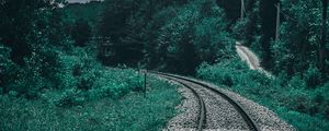 Preview wallpaper railroad, trees, sky, turn