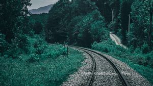 Preview wallpaper railroad, trees, sky, turn