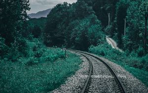 Preview wallpaper railroad, trees, sky, turn