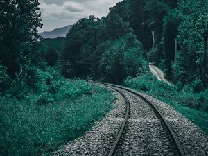 Preview wallpaper railroad, trees, sky, turn