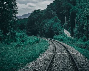 Preview wallpaper railroad, trees, sky, turn