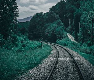 Preview wallpaper railroad, trees, sky, turn