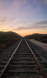 Preview wallpaper railroad, trees, twilight, landscape