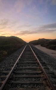 Preview wallpaper railroad, trees, twilight, landscape